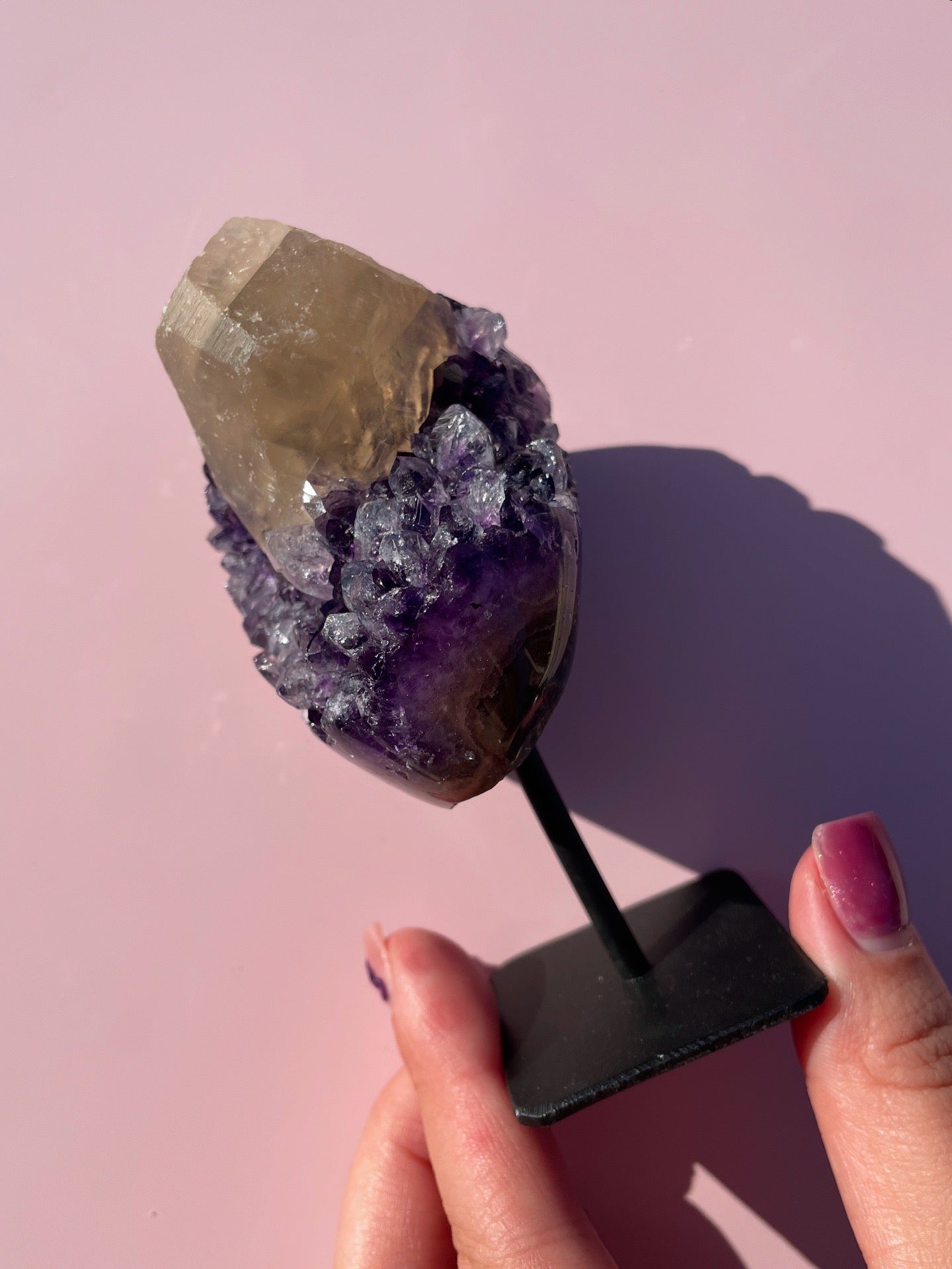 Brazilian Amethyst With Calcite Inclusion On Stand - Small