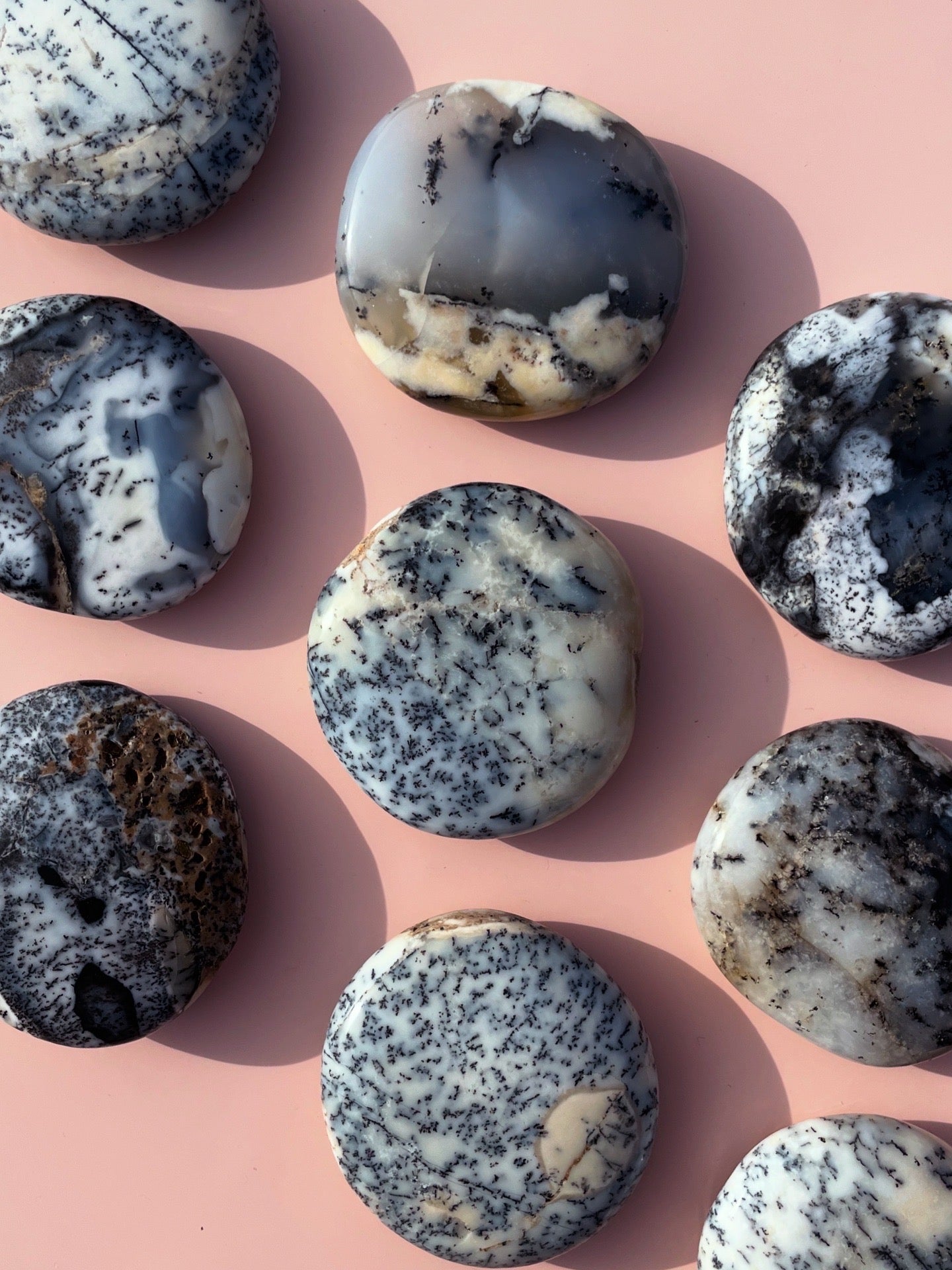 White Dendritic Opal Flat Stones