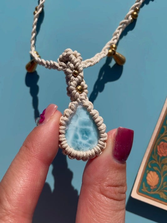 Aphrodite HQ Larimar Macrame adjustable necklace
