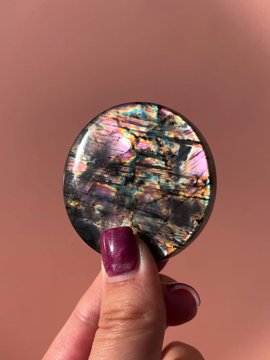 AAA Grade Labradorite/Spectrolite Flat Stone Pink & Gold Cosmic Flash – Medium