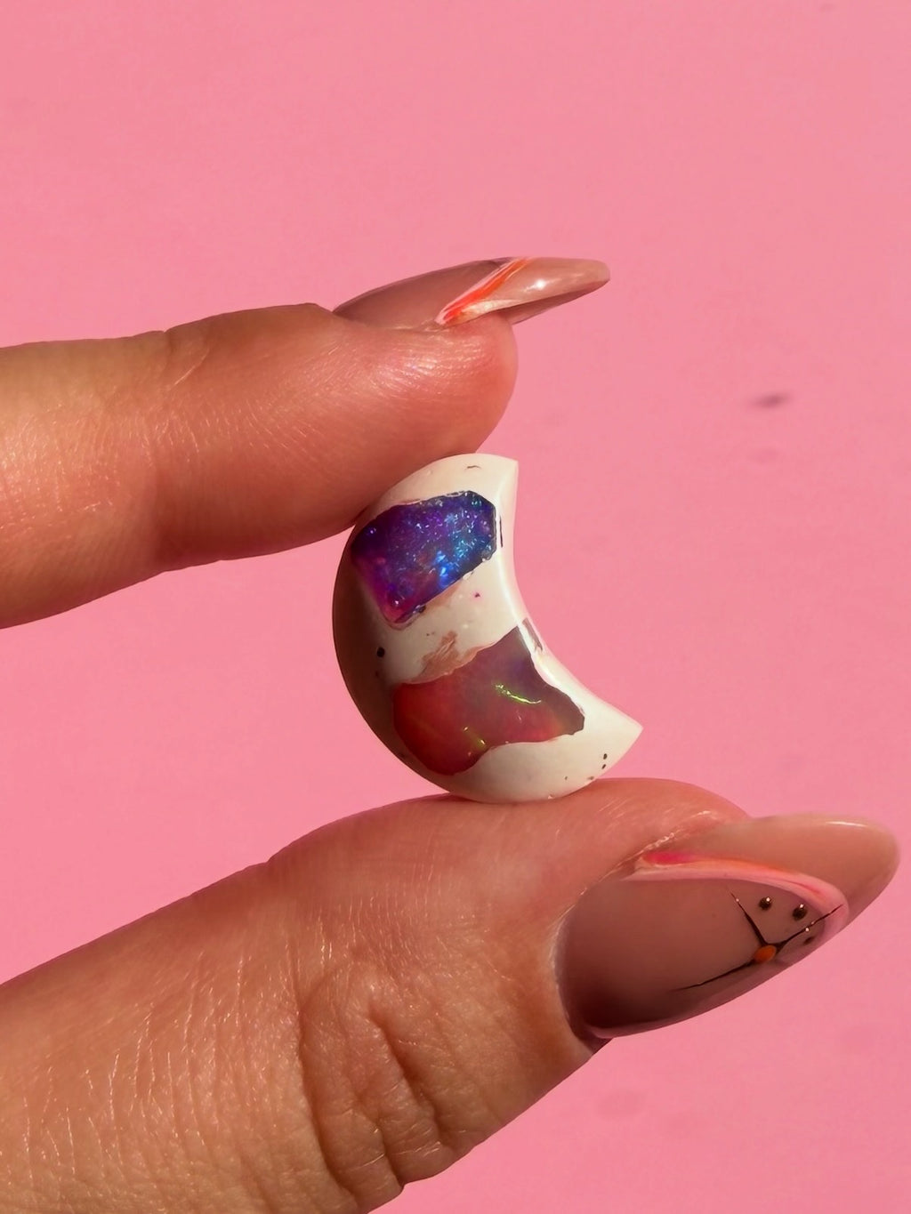 Mexican Galaxy opals Crescent moon casting