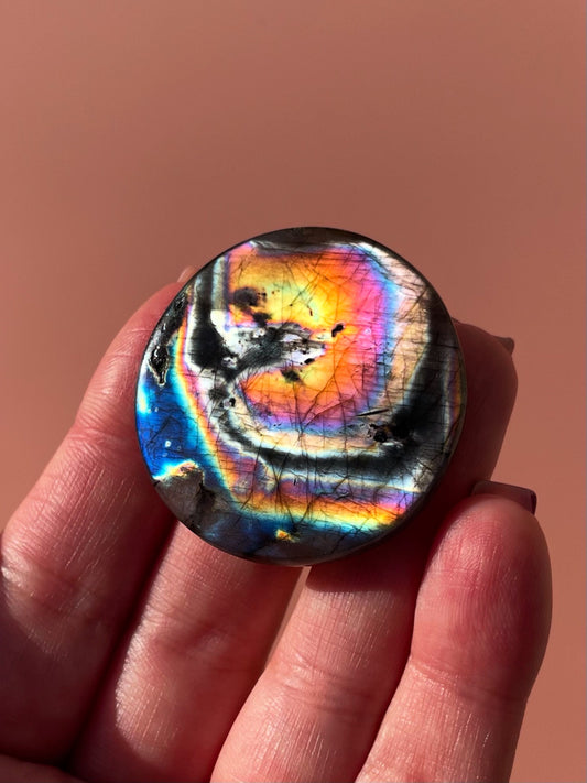 AAA Rare Galaxy Portable Labradorite/Spectrolite Flat Stone - Small