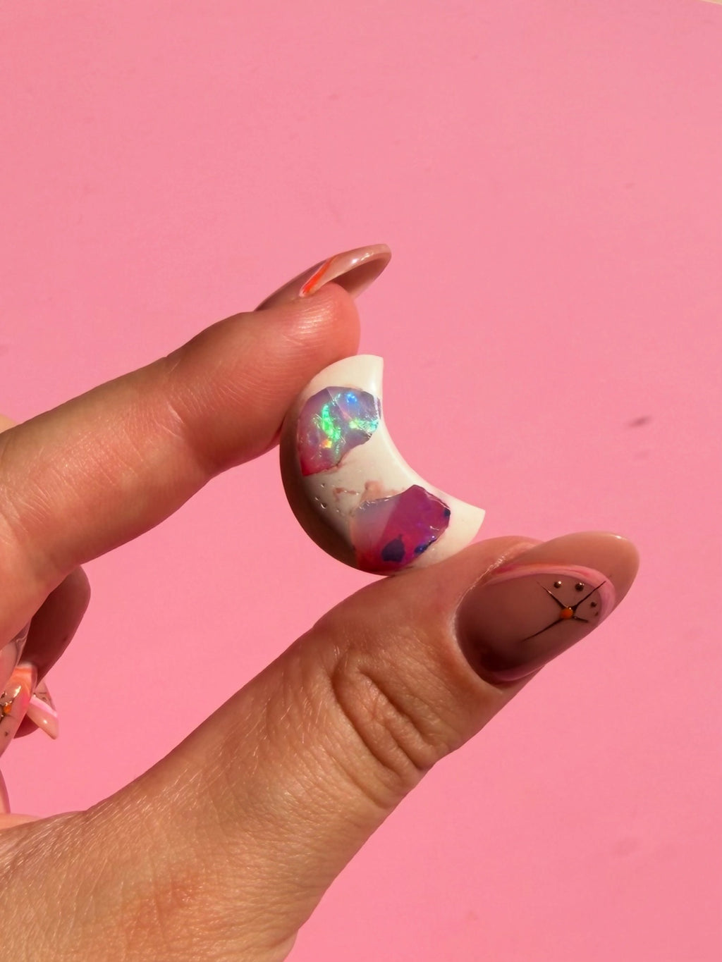 Mexican Galaxy opals Crescent moon casting