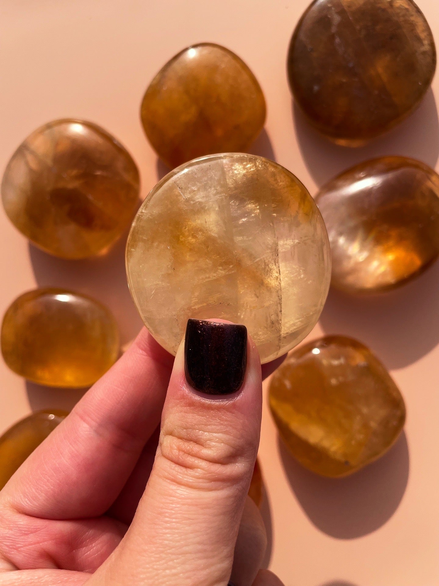Optical Honey Calcite Flat Stone