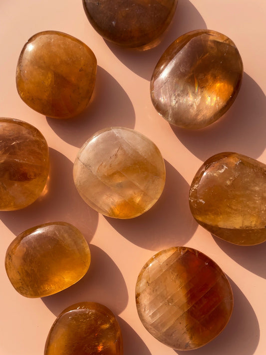 Optical Honey Calcite Flat Stone