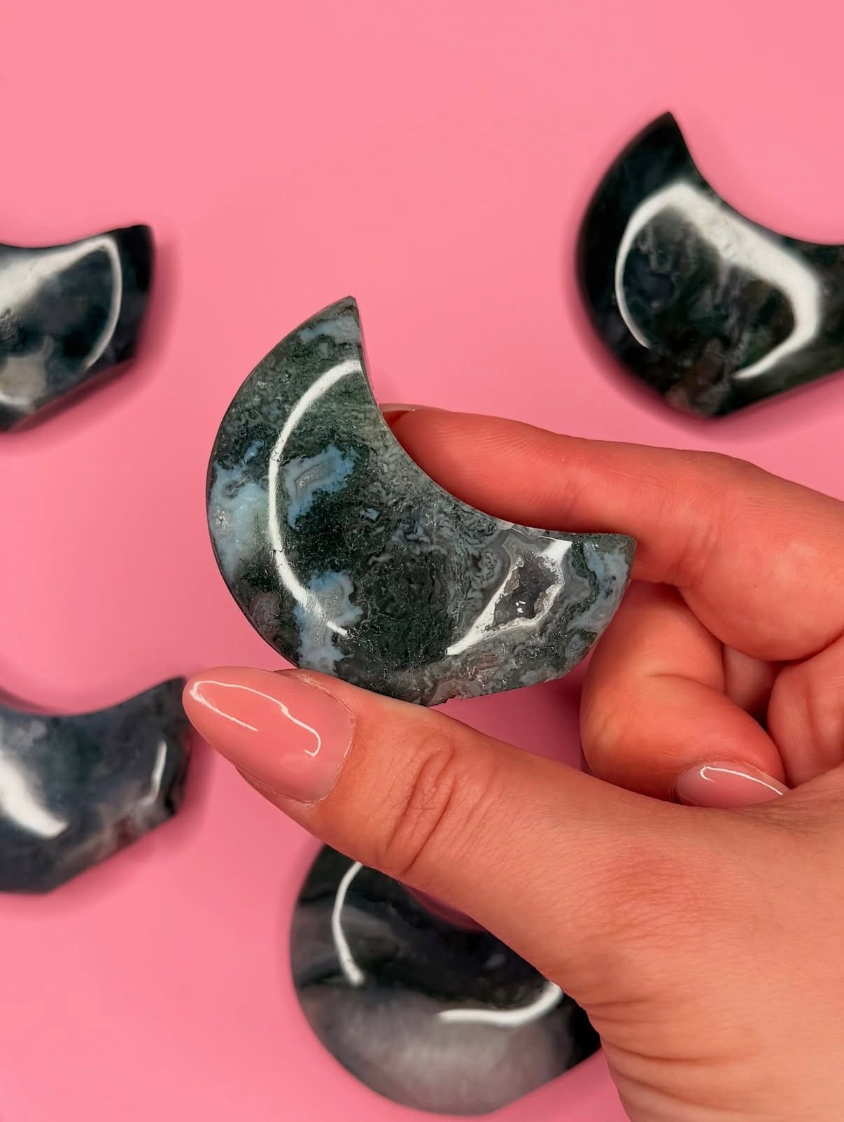 Mini Moss Agate Standing Moons