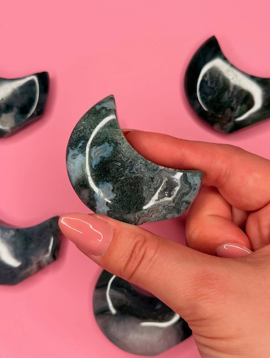 Mini Moss Agate Standing Moons