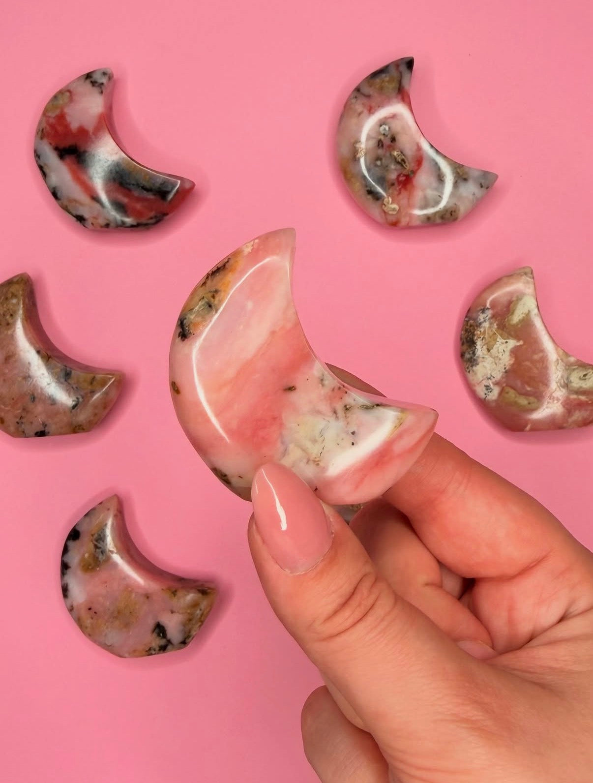 Mini Peruvian Pink Opal Standing Moons