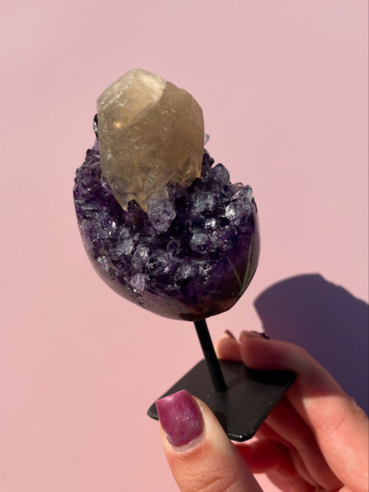 Brazilian Amethyst With Calcite Inclusion On Stand - Small