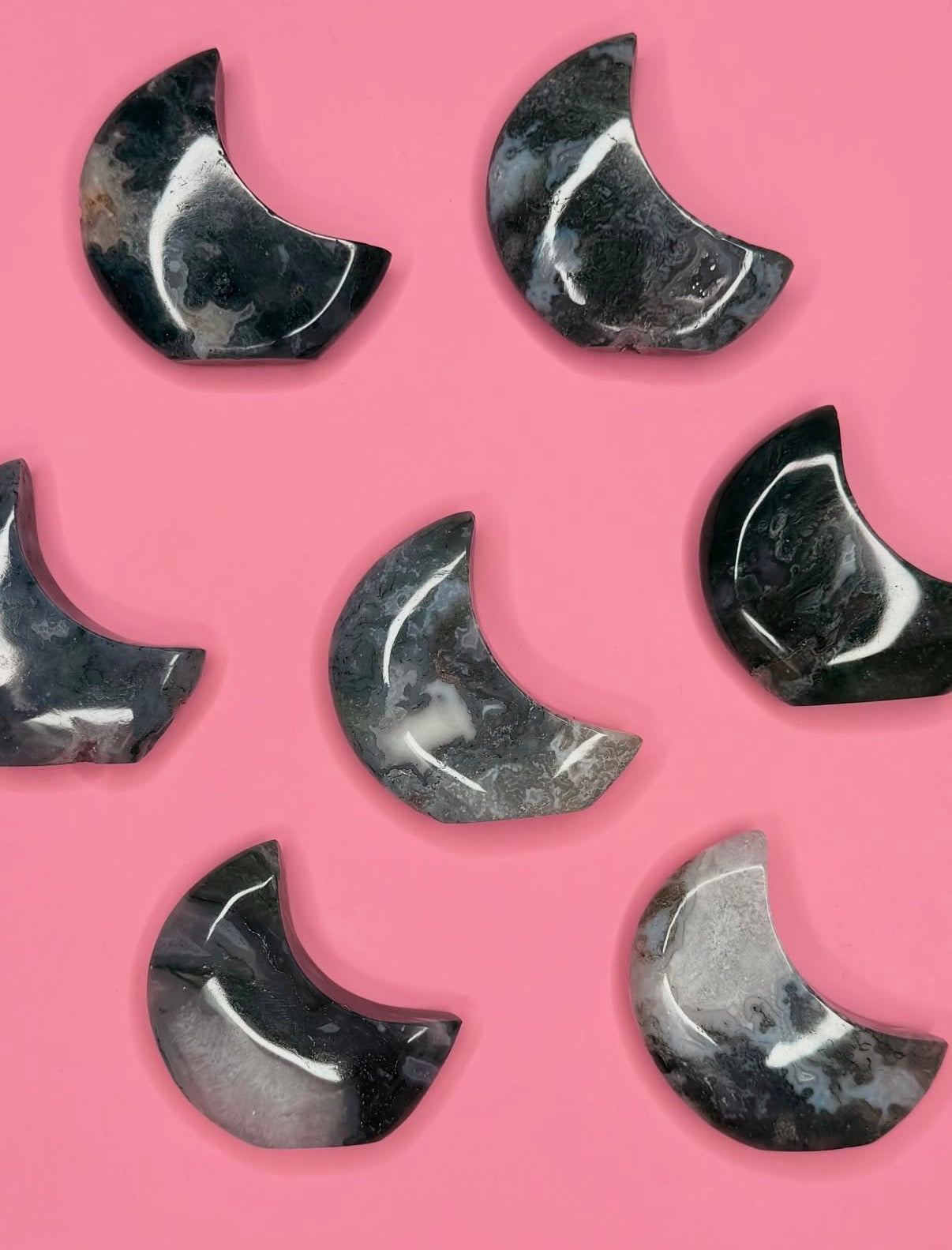 Mini Moss Agate Standing Moons