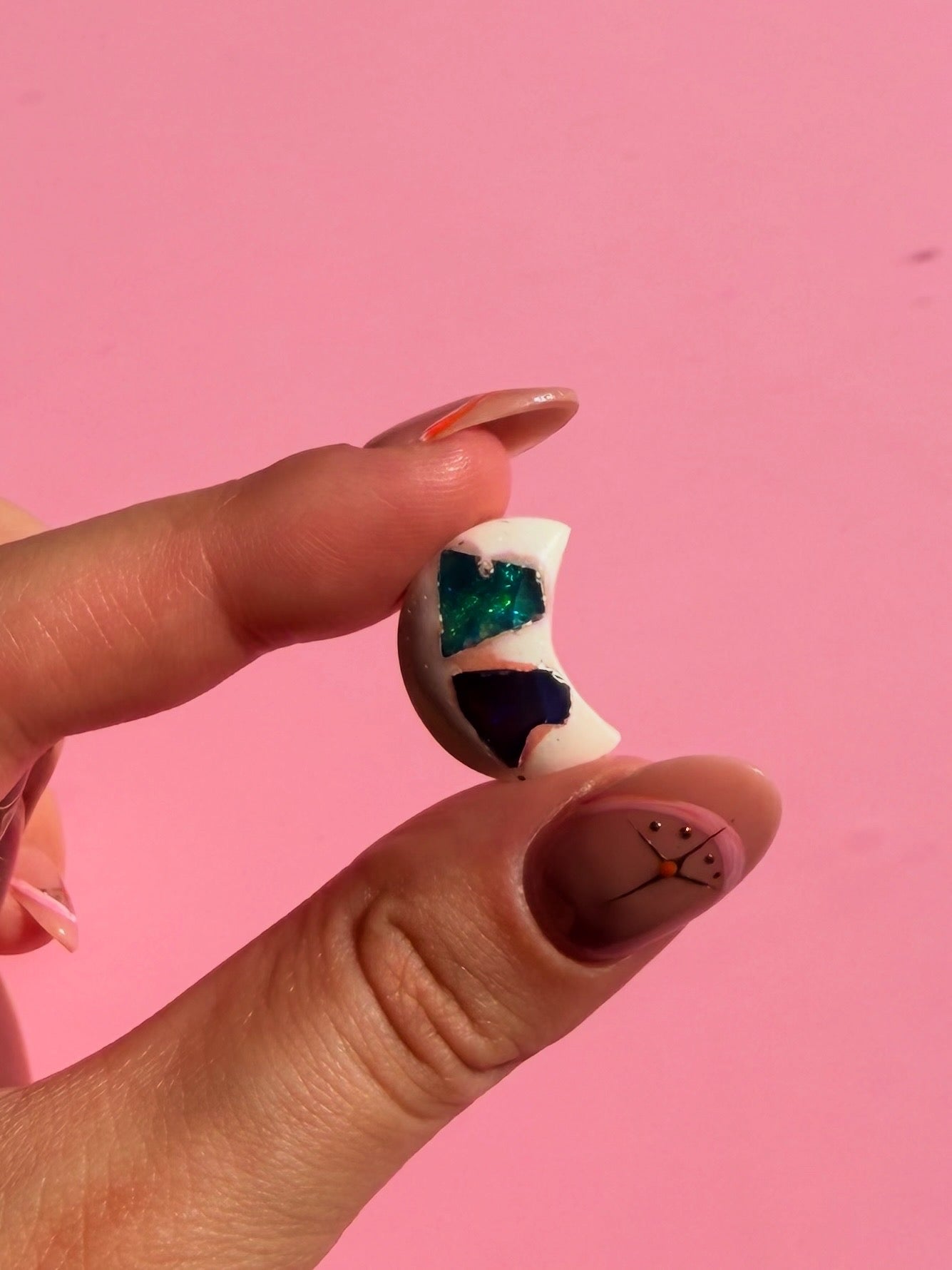 Mexican Galaxy opals Crescent moon casting