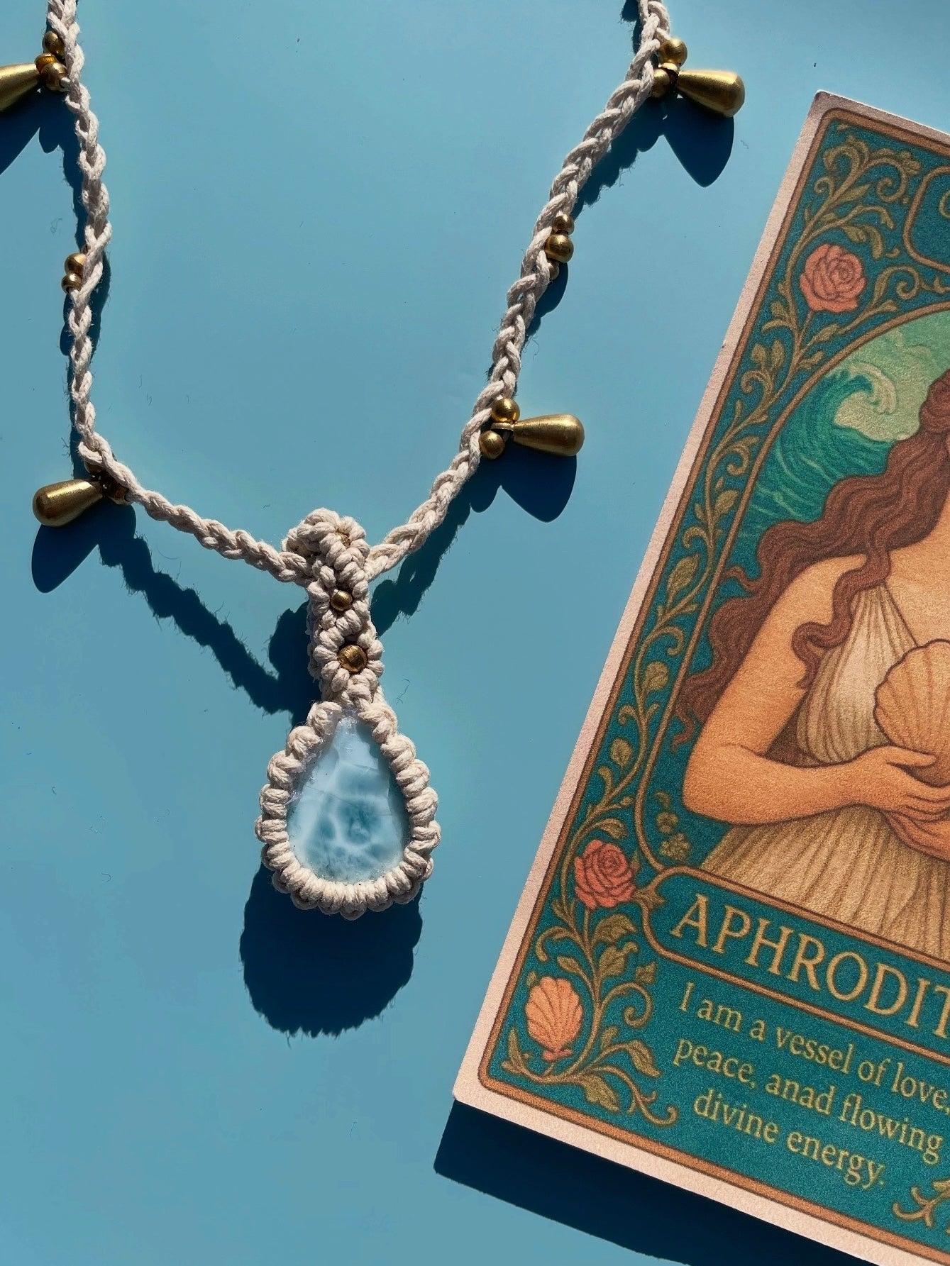 Aphrodite HQ Larimar Macrame adjustable necklace
