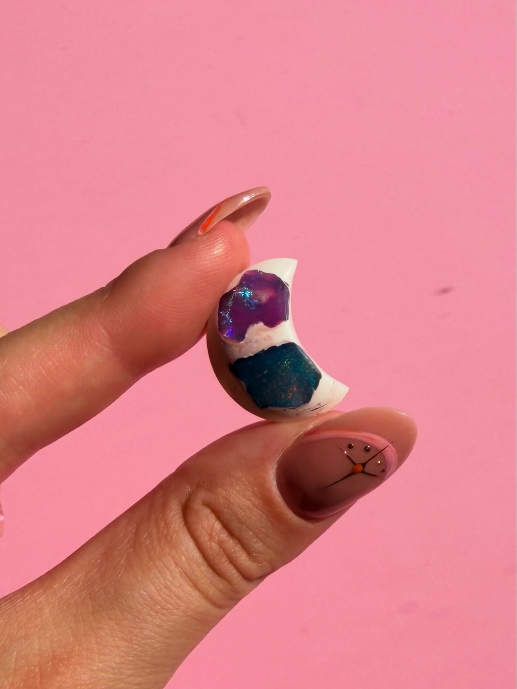 Mexican Galaxy opals Crescent moon casting