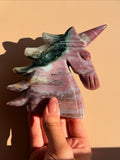 Ocean jasper Unicorn carving - 501g