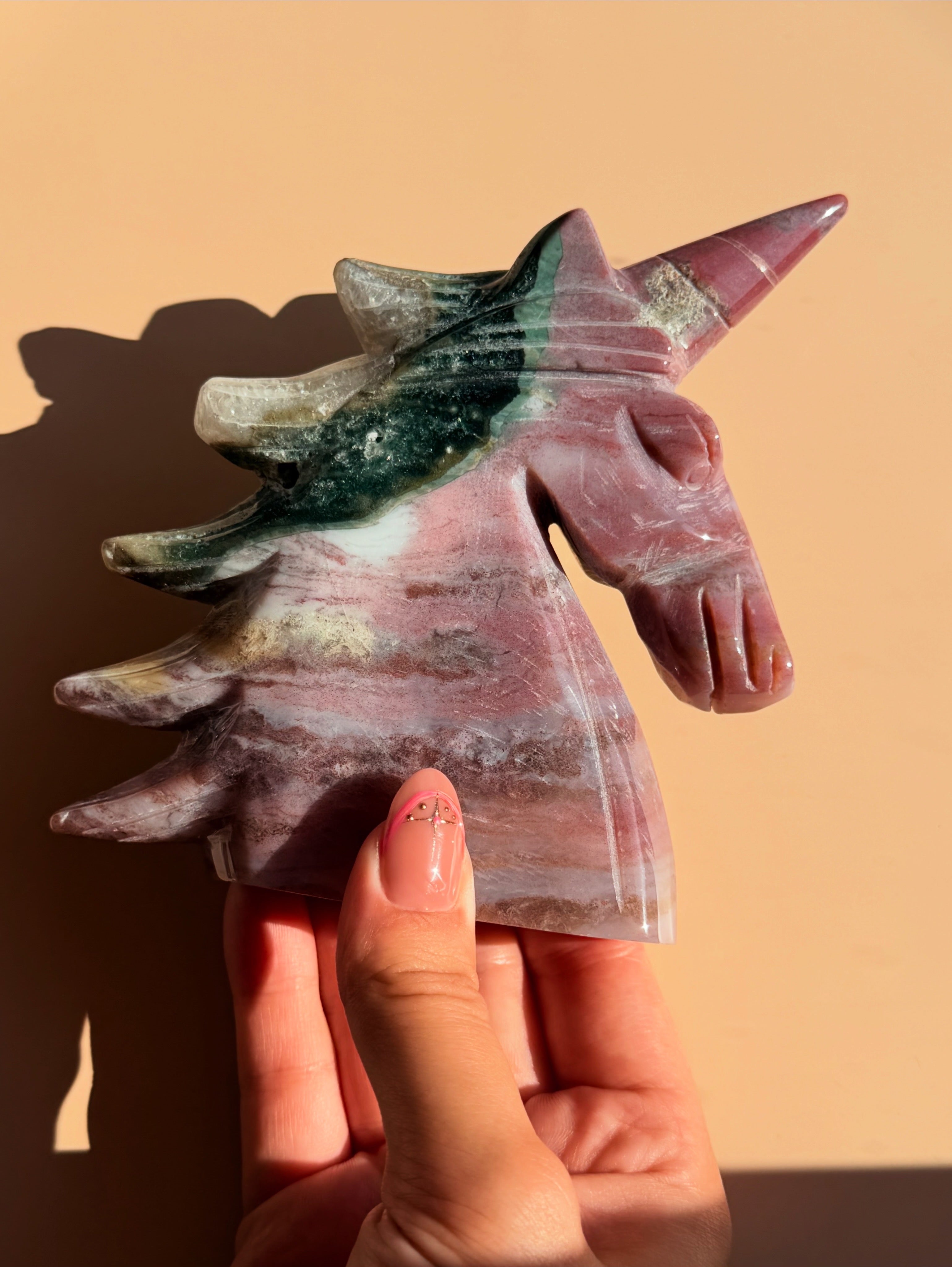 Ocean jasper Unicorn carving - 501g