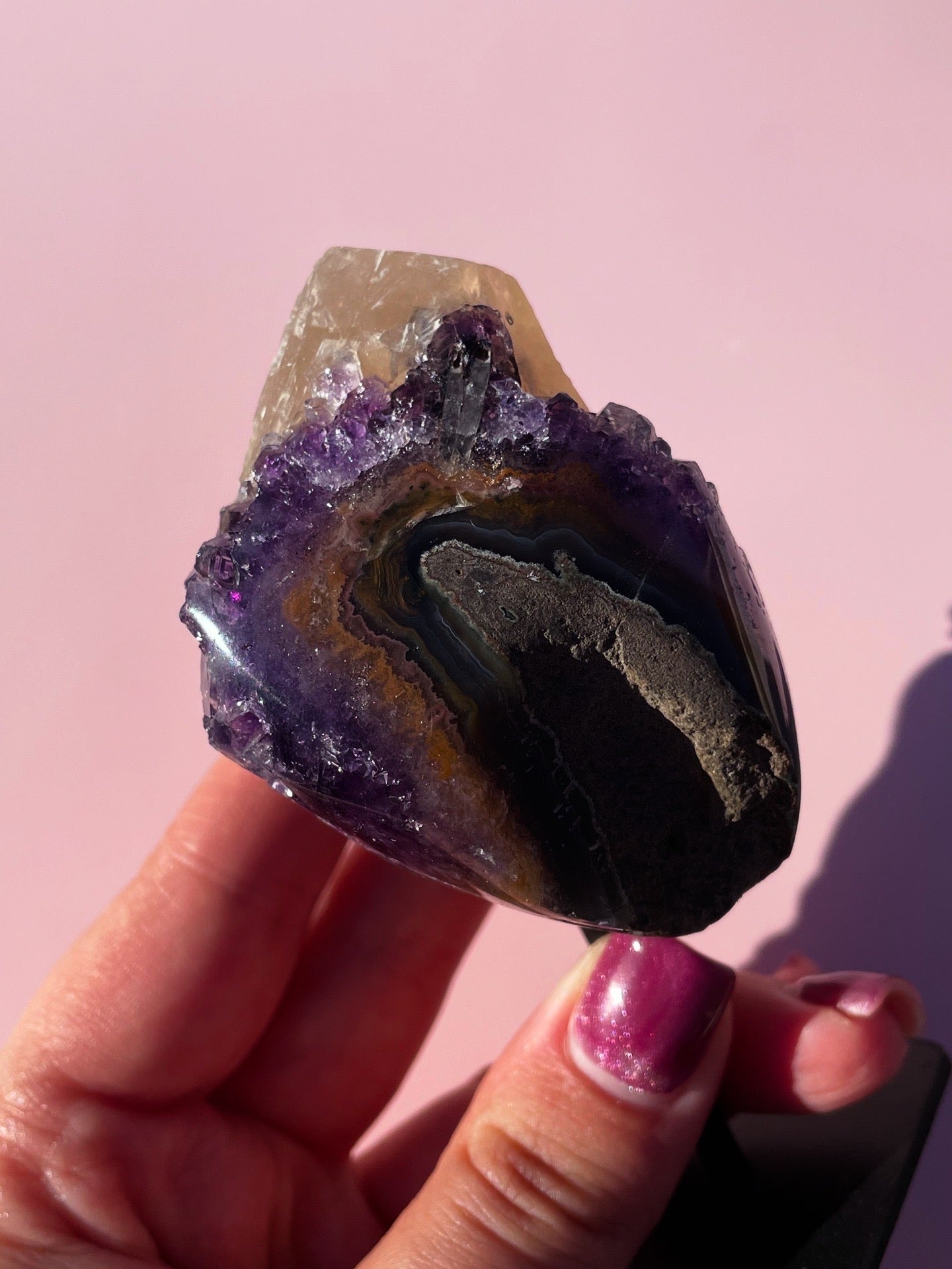 Brazilian Amethyst With Calcite Inclusion On Stand - Small