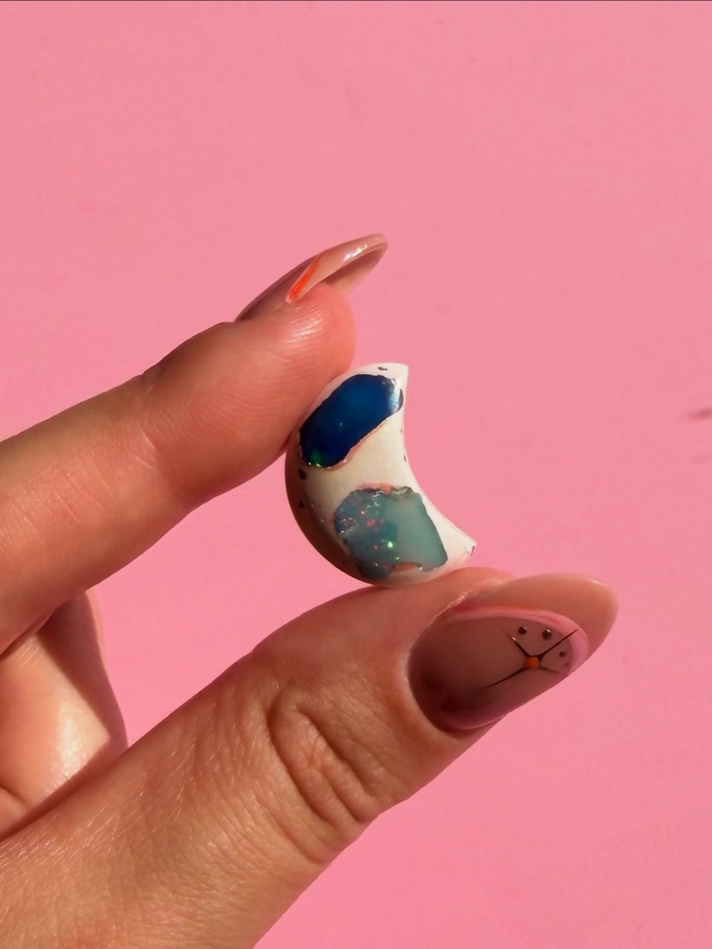 Mexican Galaxy opals Crescent moon casting