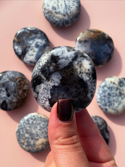 White Dendritic Opal Flat Stones