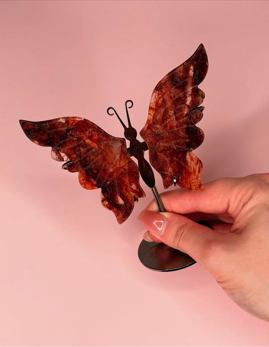 Fire Quartz Butterfly Wings With Stand