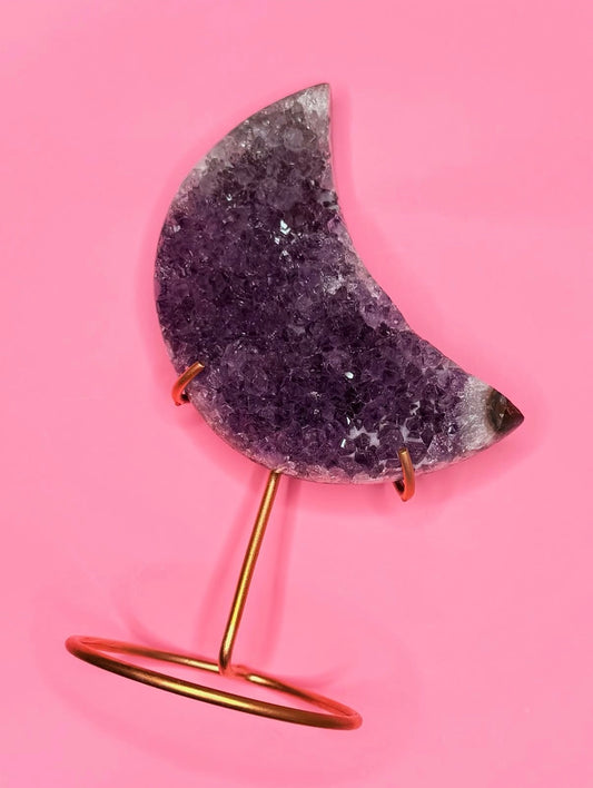 Brazilian Amethyst Moon Carving On Stand