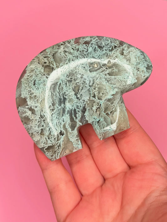 Moss Agate Zunni Bear Carving