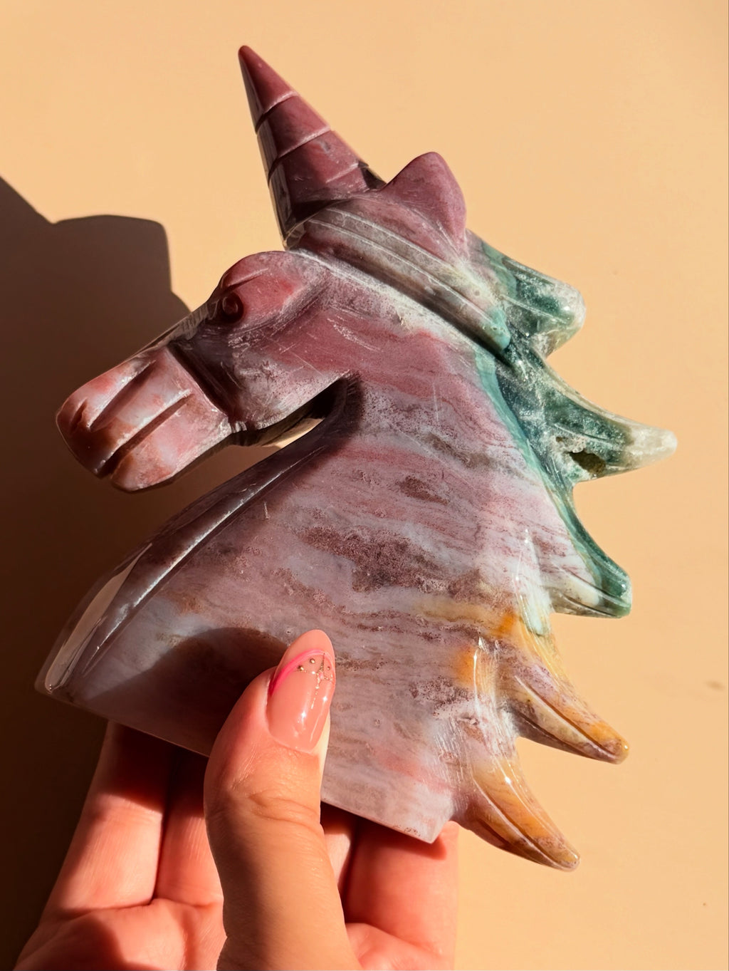 Ocean jasper unicorn carving - 629g