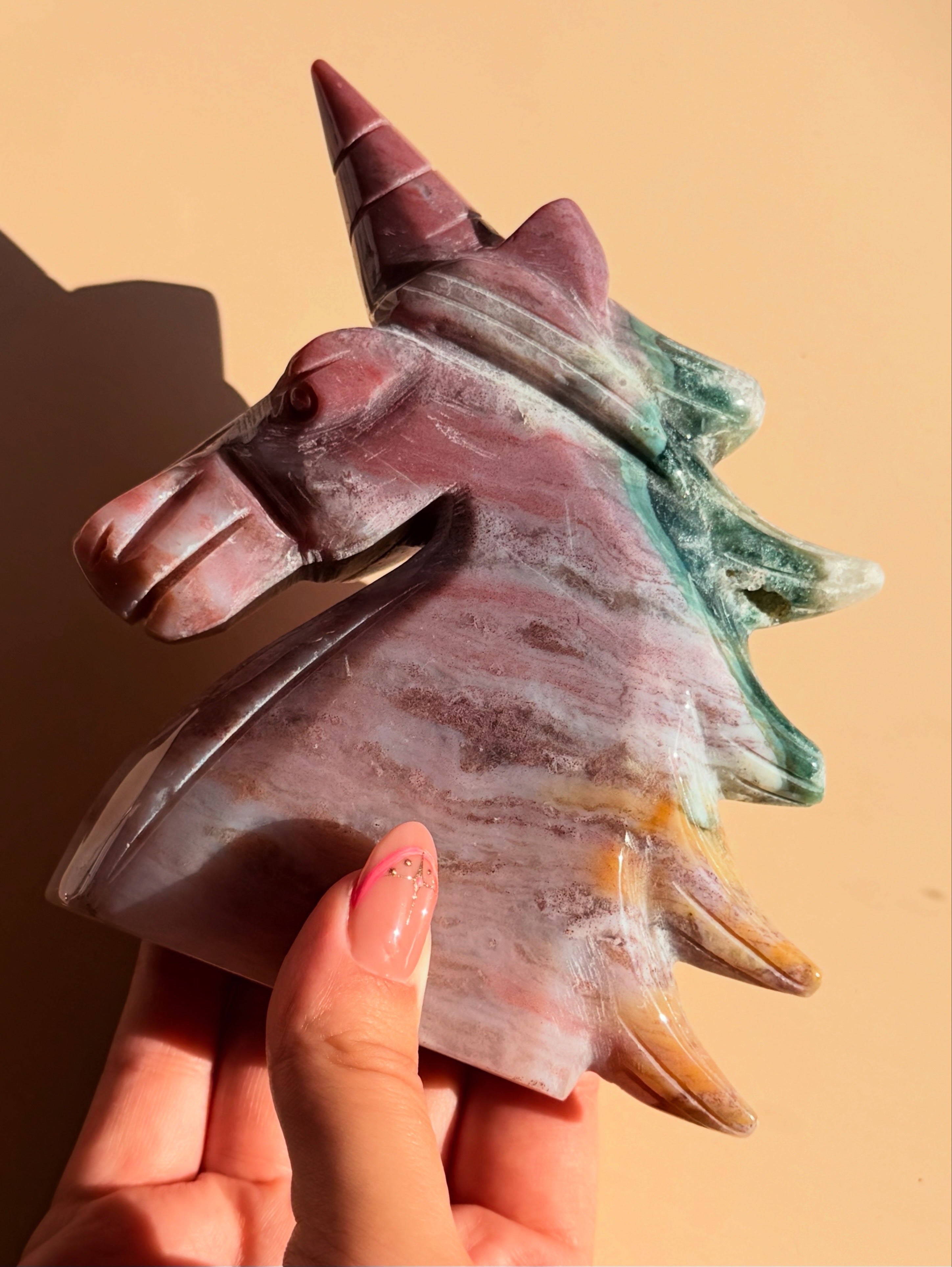 Ocean jasper unicorn carving - 629g