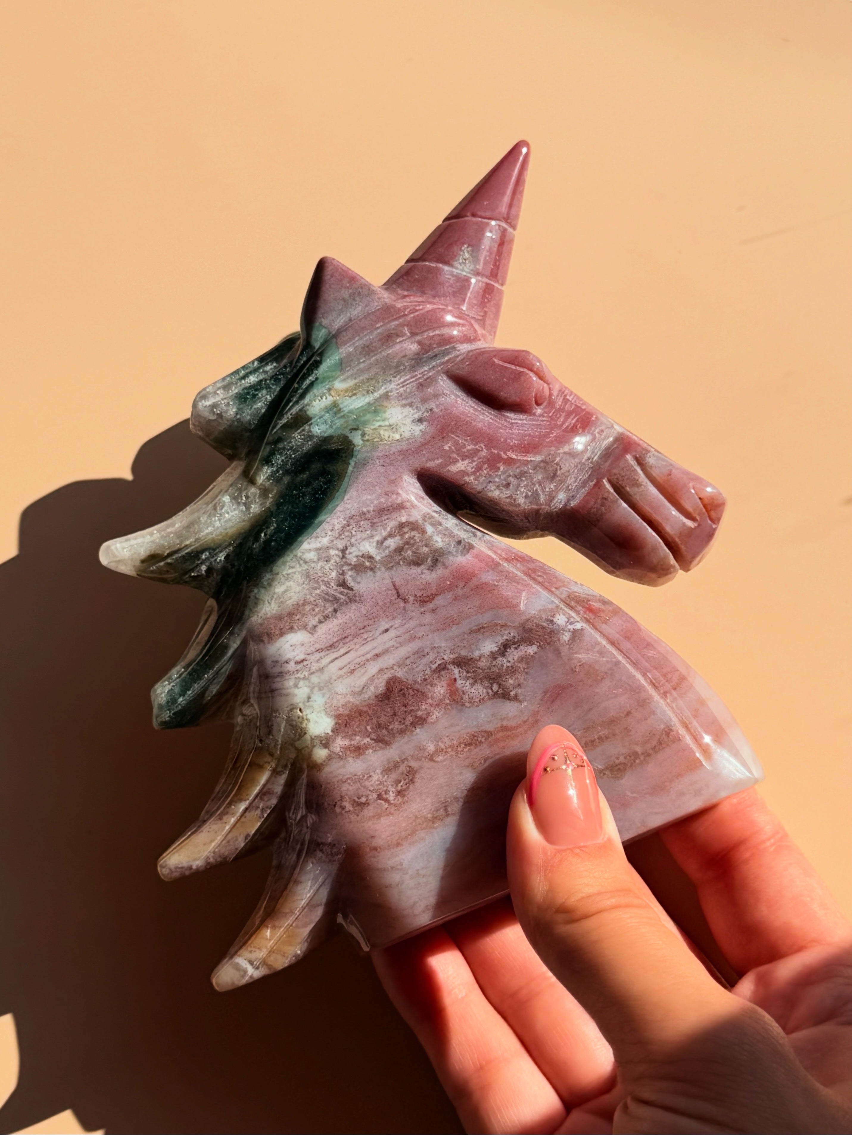 Ocean jasper unicorn carving - 629g