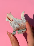 Crazy lace agate cat carving