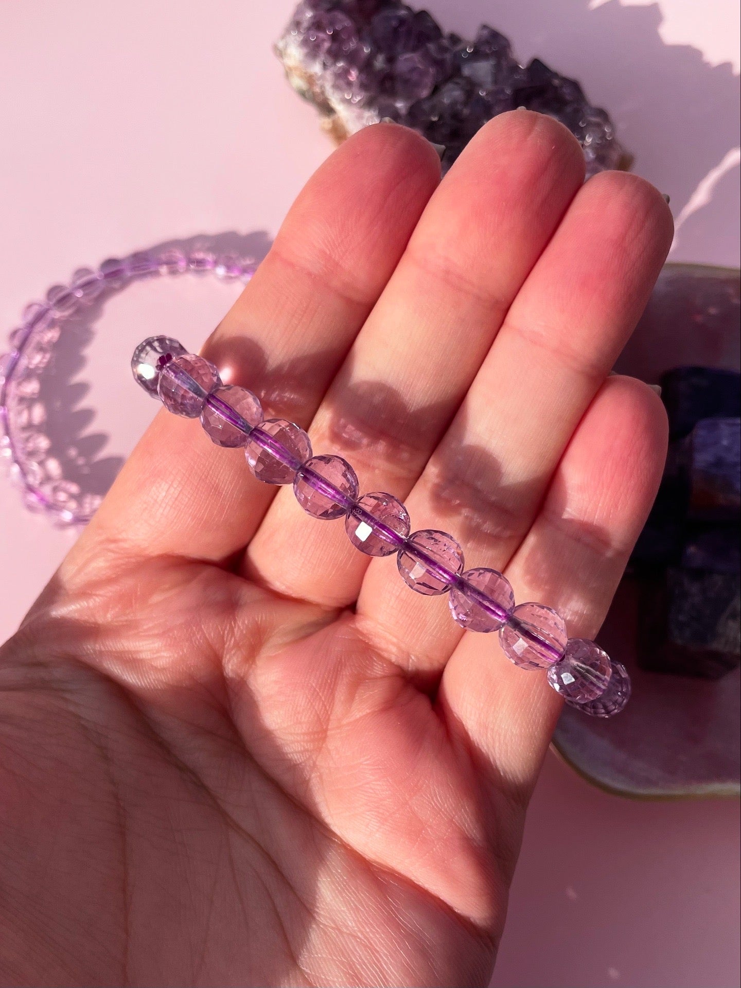 Faceted HQ Amethyst 8mm & 6mm Bead Bracelet