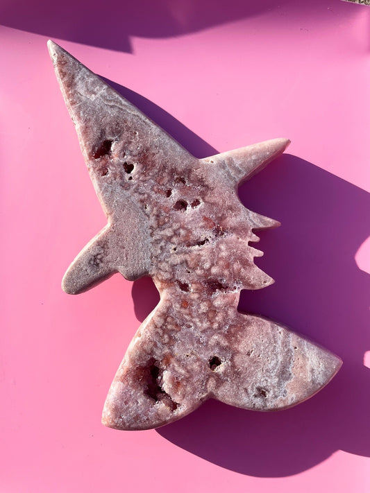 Brazilian Pink Amethyst Witch on stand